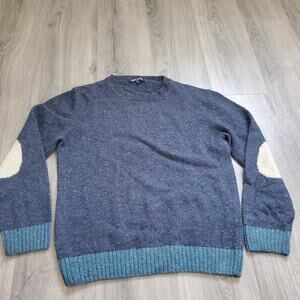 Armata Di Mare Sweater Mens Large Blue Crewneck Wool Blend Elbow Patch Pullover